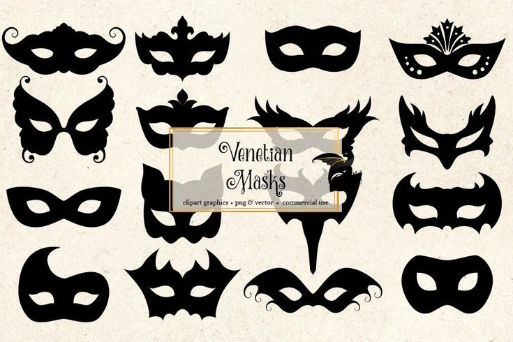 a variety of masquerade masks with different shapes and sizes, all in black