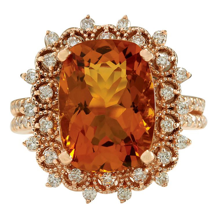 6.39 Carat Natural Citrine 14K Rose Gold Diamond Ring Ruby Ring Designs, Fortified Wine, Precious Gemstones Jewelry, Rose Gold Diamond Ring, Razzle Dazzle, Gold Diamond Ring, Natural Citrine, Bling Rings, Shades Of Yellow