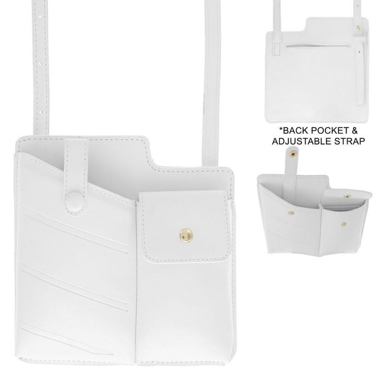 White Mobile Phone Crossbody Bag White Everyday Use Phone Pouch Bag, White Belt Bag With Removable Pouch For Daily Use, White Belt Bag With Removable Pouch, White Crossbody Belt Bag For Daily Use, White Rectangular Belt Bag For Everyday Use, White Everyday Pouch Belt Bag, Modern White Faux Leather Bags, White Mobile Phone Belt Bag For Daily Use, White Rectangular Pouch With Cell Phone Pocket