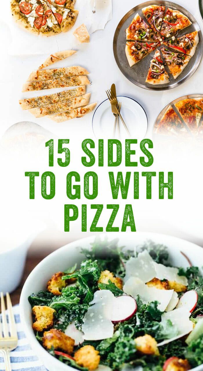 the cover of 15 sides to go with pizza, including spinach and other toppings