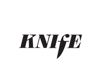 the word knife written in black on a white background