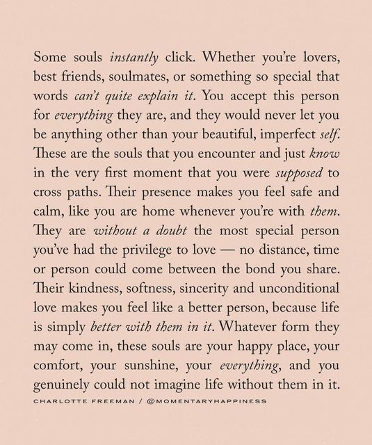 a poem written in black and white on pink paper with the words, some souls actually click whether you're lovers, best friends,