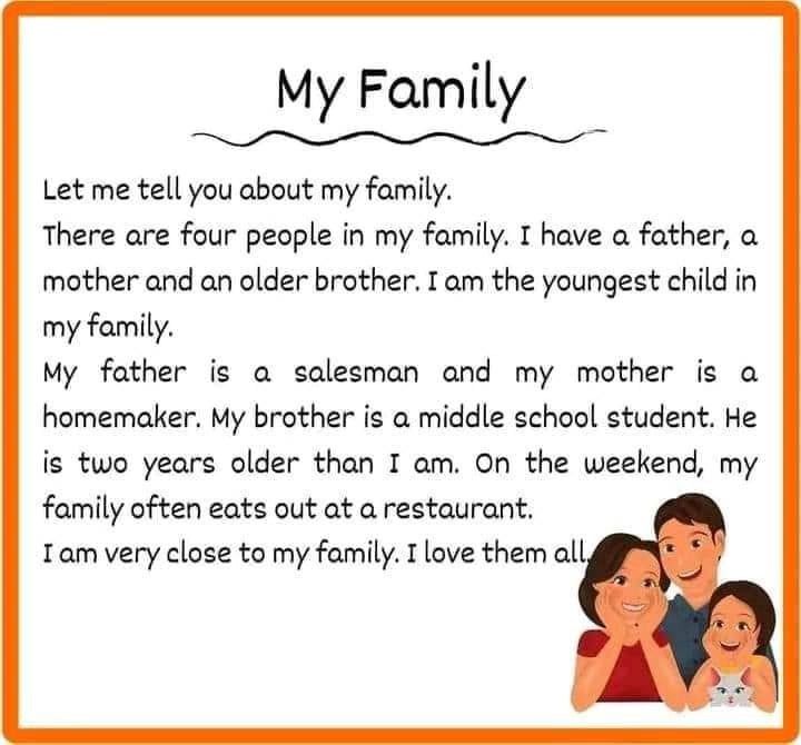 an orange and white frame with the words, my family