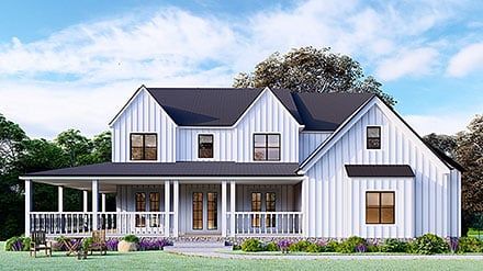 this is an artist's rendering of the farmhouse style home for sale at auction