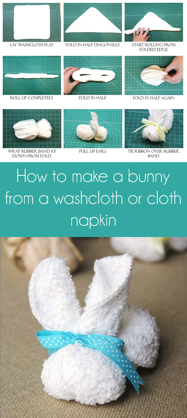 how to make a bunny from a washcloth or cloth napkin step by step instructions