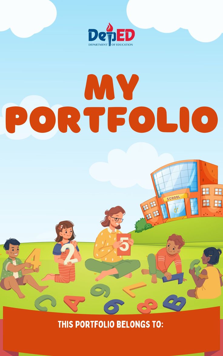 a poster with children sitting in front of a building and the words, my portfolio