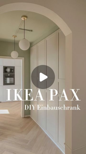 the interior of a kitchen with white cabinets and wood flooring is featured in an ad for ikea pax