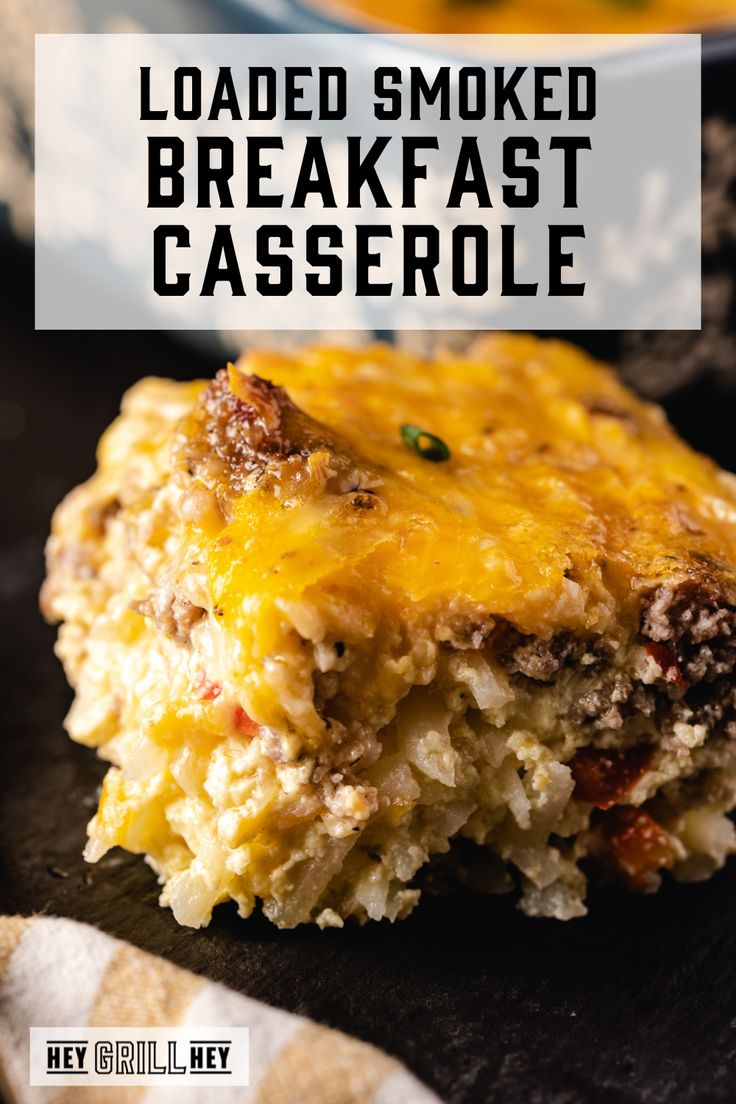 loaded smoked breakfast casserole with text overlay