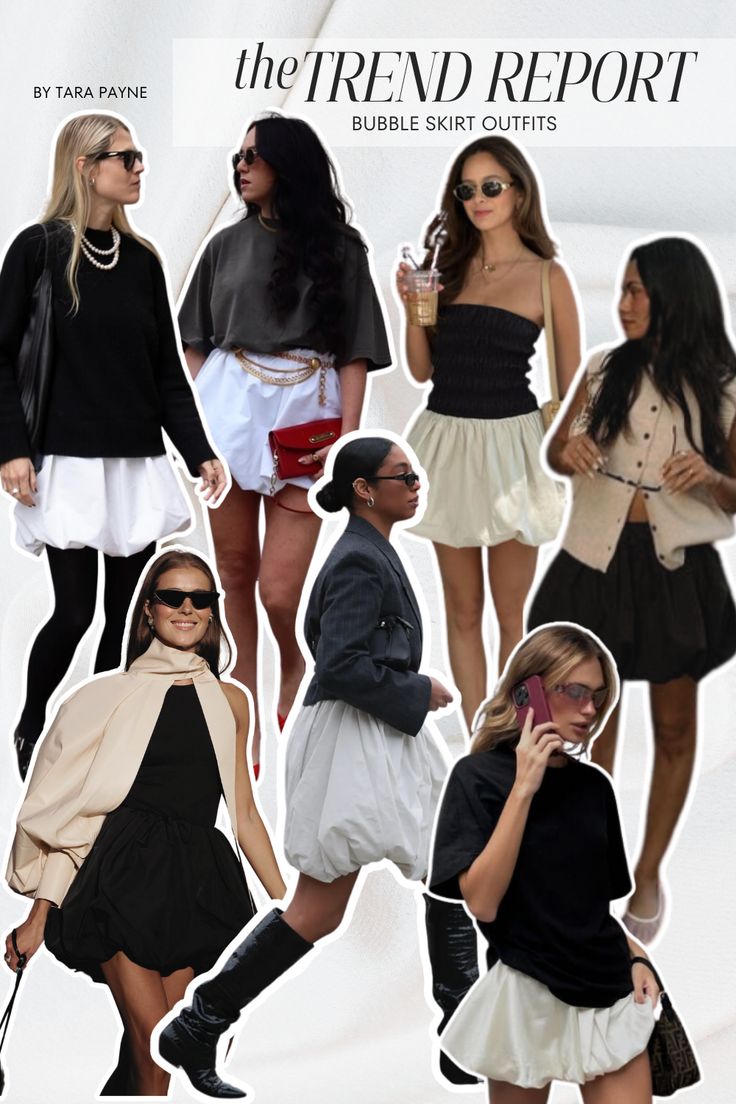 How To Wear The Bubble Skirt | Bubble Skirt Outfit Bubble Skirt Winter Outfit, Bubble Skirt Runway, Bubble Dress Outfit Style, Bubble Dress Outfit Ideas, Bubble Skirt Fall Outfit, Puff Ball Skirt Outfit, Fall Bubble Skirt Outfit, Silver Bubble Skirt Outfit, Midi Bubble Skirt Outfit