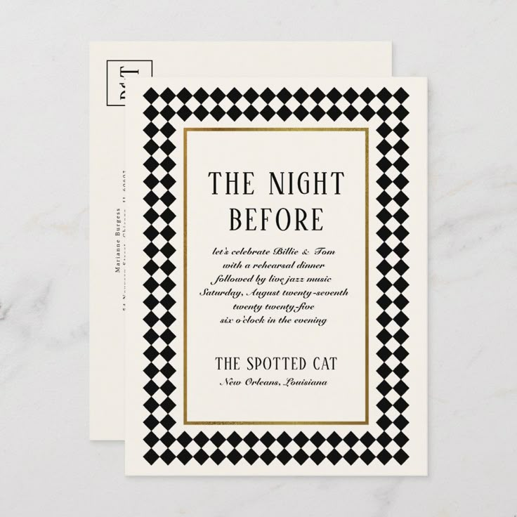 a black and white checkered pattern with the words, the night before on it