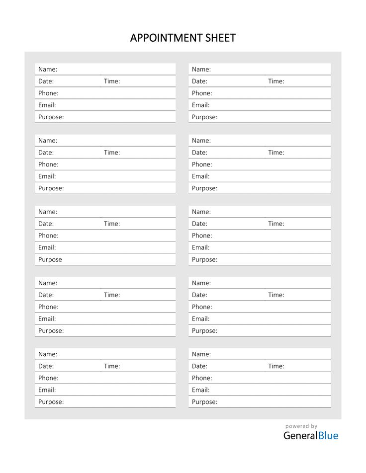 the appointment sheet is shown in this image