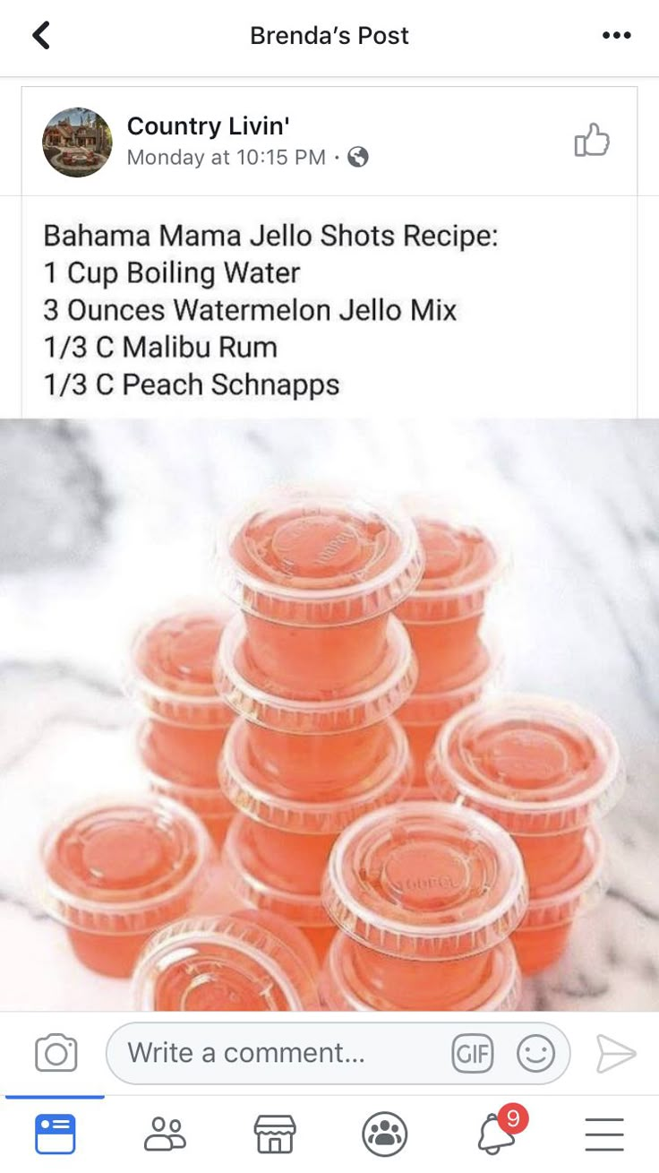 an instagram page with orange jello shots