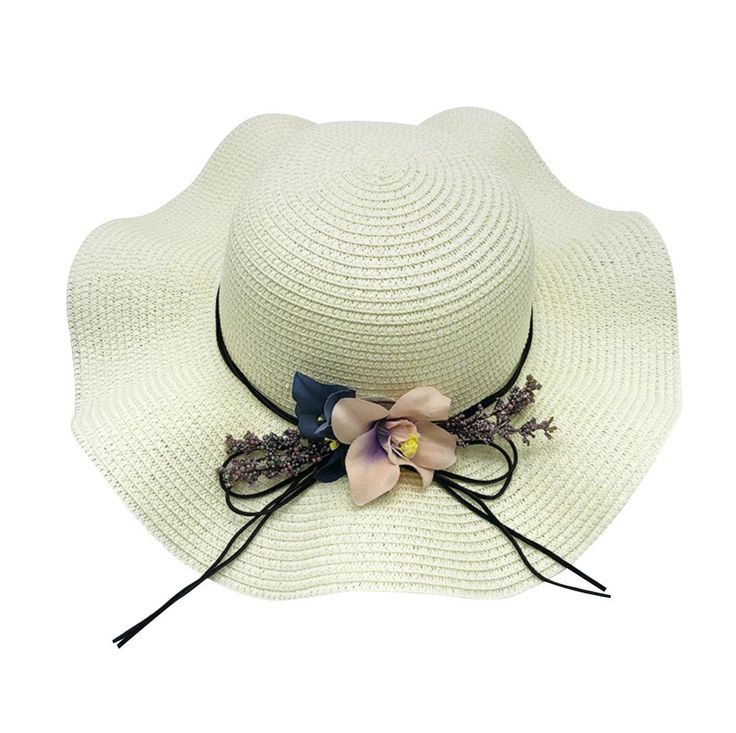 Floppy Foldable Straw Sun Hat with Floral Bowknot-Hats-Innovato Design-White-Innovato Design Summer Sun Hat With Flat Brim For Garden Party, Summer Flat Brim Sun Hat For Garden Party, Adjustable Flower Hats For Vacation, Adjustable Hats For Garden Party Vacation, Summer Brimmed Sun Hat For Garden Party, Adjustable Sun Hat With Flower Design For Vacation, Adjustable Wide Brim Sun Hat For Garden Party, Summer Flower Hats With Adjustable Fit, Brimmed Sun Hat For Garden Party Vacation