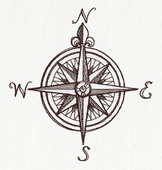 a drawing of a compass with the letter s in it's center and an arrow on