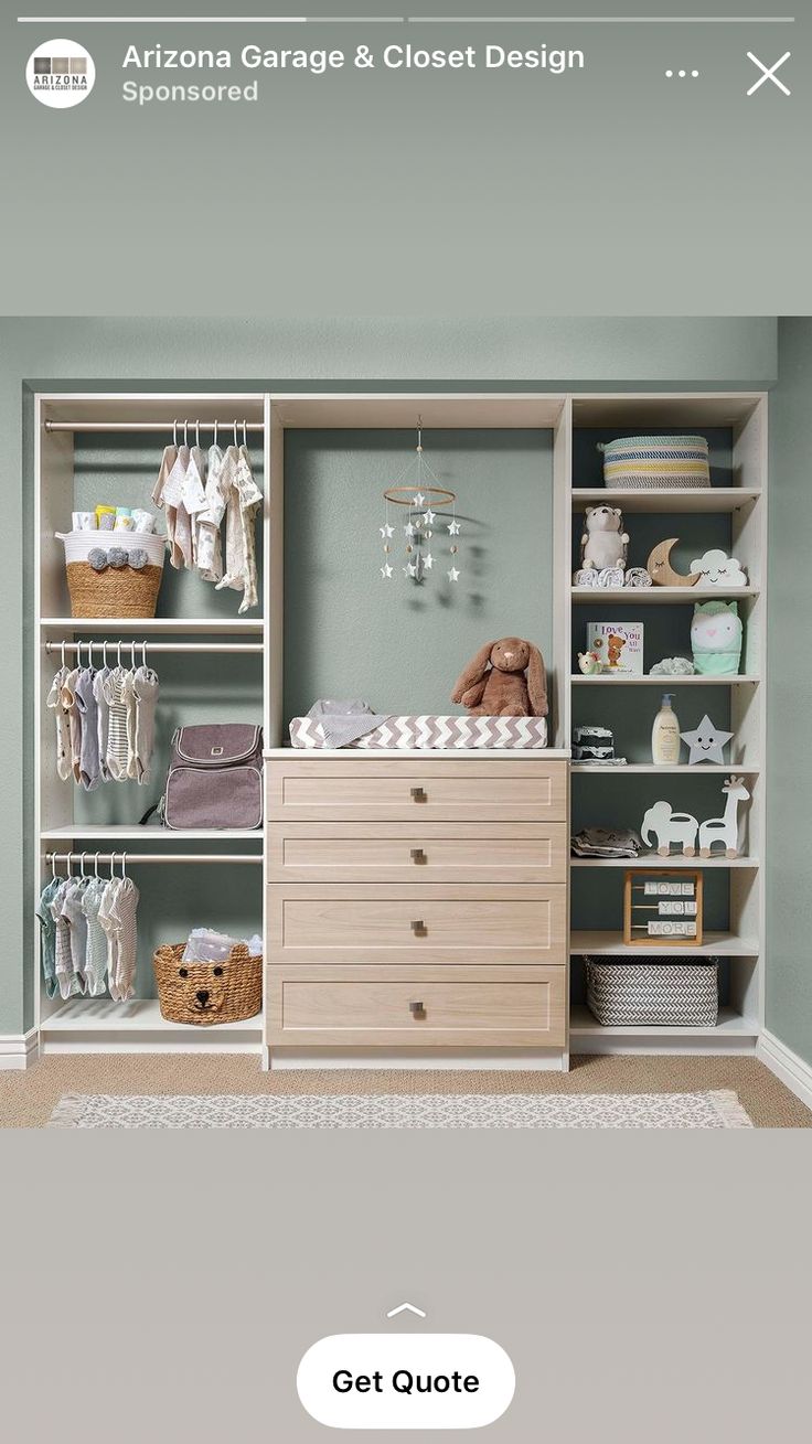 the baby's closet is clean and organized