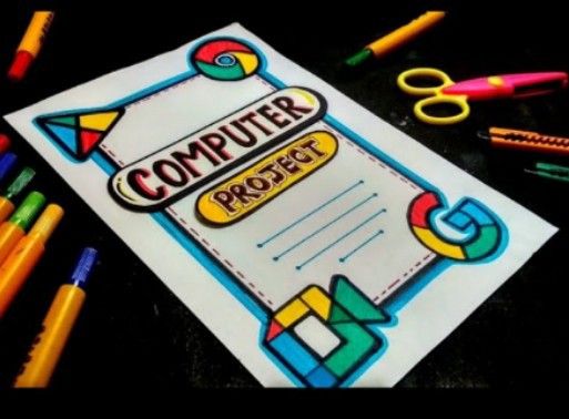 a computer project with crayons and markers