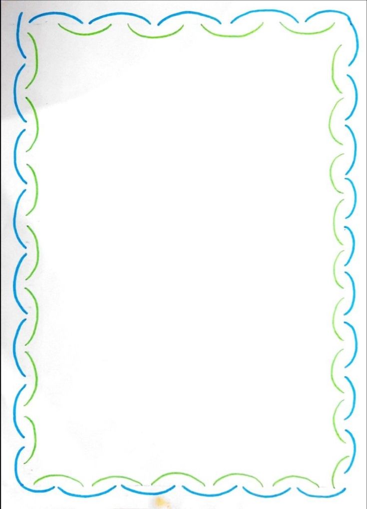 a white paper with blue, green and yellow trimmings on the edges is shown