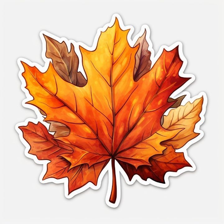 an orange and yellow leaf sticker on a white background