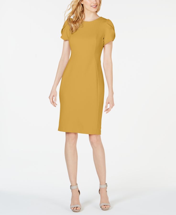 in stock Calvin Klein Knee-length Midi Dress For Office, Calvin Klein Knee-length Midi Dress For Formal Occasions, Solid Color Knee-length Career Dress, Calvin Klein Formal Knee-length Midi Dress, Solid Knee-length Career Dress, Calvin Klein Sheath Midi Dress For Office, Solid Color Sheath Dress For Career, Sheath Bodycon Dress With Structured Shoulders, Calvin Klein Sheath Midi Dress For Work