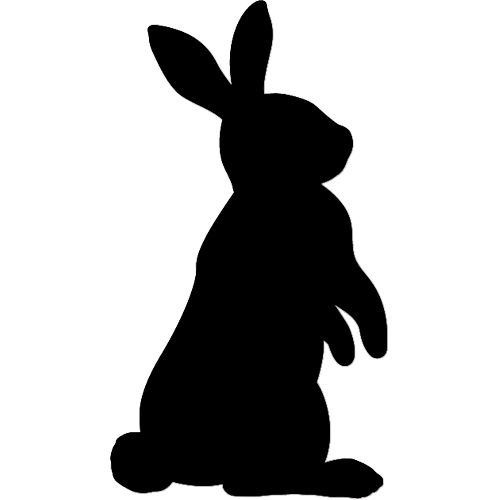 a black silhouette of a rabbit sitting down