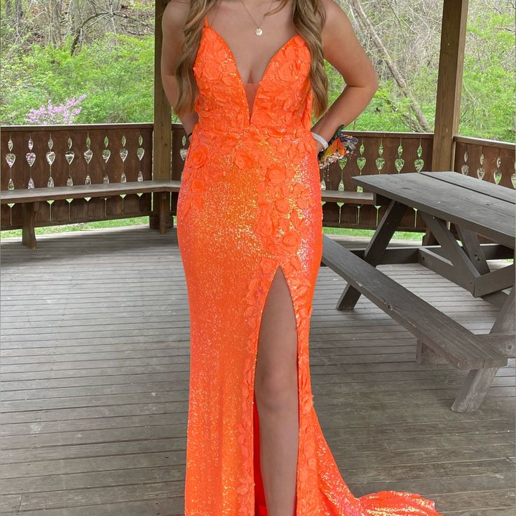 My Absolute Favorite Prom Dress! The Straps Have Been Altered Shorter They We’re Extremely Long To Begin With Originally $600 For Reference I Am 5’9 And Normally Wear A 4 Or 6 In Dresses Bundle To Save & Offers Welcome Orange Prom Dress, Orange Prom Dresses, Jovani Dresses, Color Orange, A 4, Prom Dress, Prom Dresses, Prom, Size 6