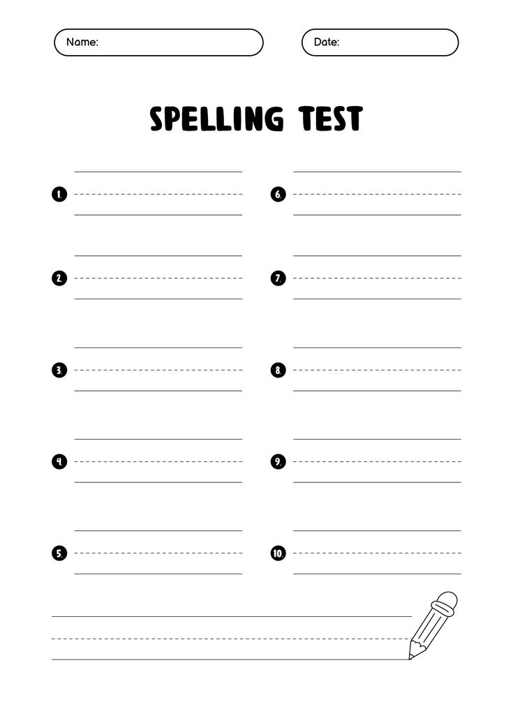 a spelling test sheet with the words spelling in black and white, on top of it