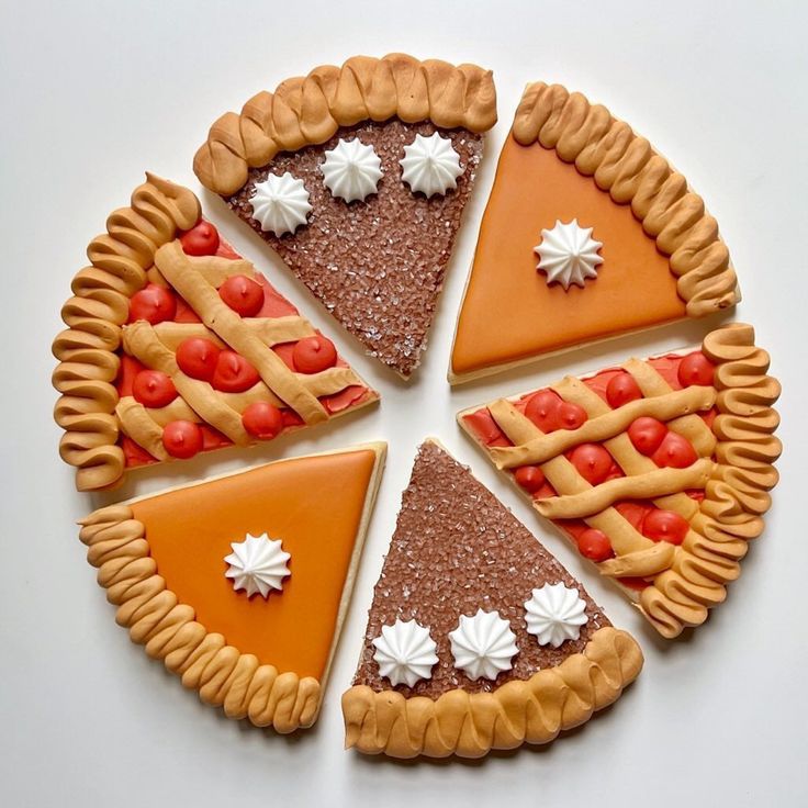 four pieces of pie are arranged in the shape of a circle