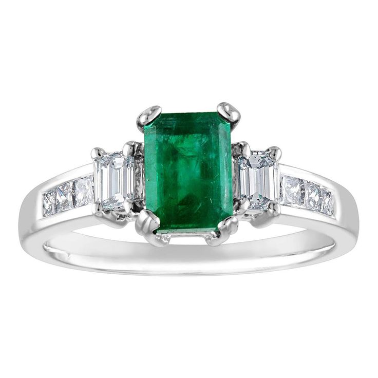 Beautiful 3 Stone Emerald Ring The ring is 18K White Gold. The Center is a beautiful emerald cut 1.15 Carat Emerald. The Emerald is AGL certified. There are 0.46 Carats Diamonds F/G VS/SI The ring is a size 7.00, sizable. The ring weighs 4.1 grams. Diamond Gold Ring, Three Stone Diamond, Diamond Star, Star Jewelry, Diamond Gold, Three Stone Rings, Sapphire Engagement, Gold Diamond Rings, Dream Jewelry