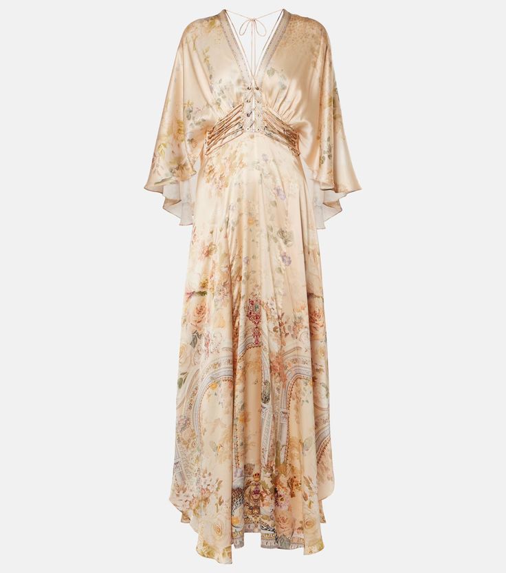 Luxury Silk Chiffon Wedding Dress, Silk Maxi Dress With Floral Print, Silk V-neck Maxi Dress For Evening, Floral Print Silk Chiffon Floor-length Maxi Dress, Floor-length Floral Print Silk Chiffon Maxi Dress, Floor-length Silk Chiffon Maxi Dress With Floral Print, Floral Print Silk Maxi Dress, Floor-length Floral Silk Maxi Dress, Flowy Silk Maxi Dress For Evening