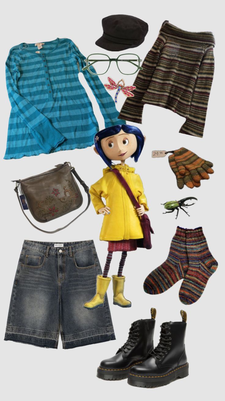 coraline jones Crazy Fashion Outfits, Silly Clothes, Coraline Jones, Halloween Costume Outfits, Girls Dress Up, Funky Outfits, Swaggy Outfits, Todays Outfit, Cute Summer Outfits