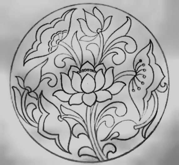 a black and white drawing of a flower in a circle