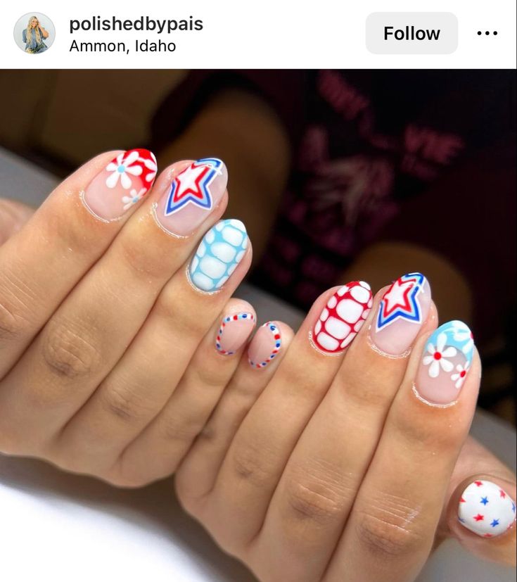 4th Of July Nail Designs, July Nail Designs, Disneyland Nails, 4th Of July Nail, Western Nails, Fourth Of July Nails, Hello Nails, Cute Spring Nails, 4th Of July Nails