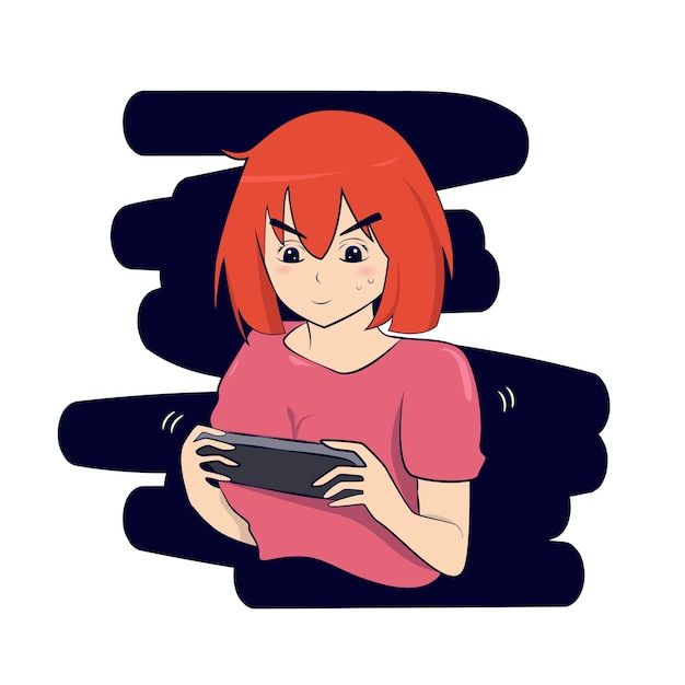 a woman with red hair holding a tablet