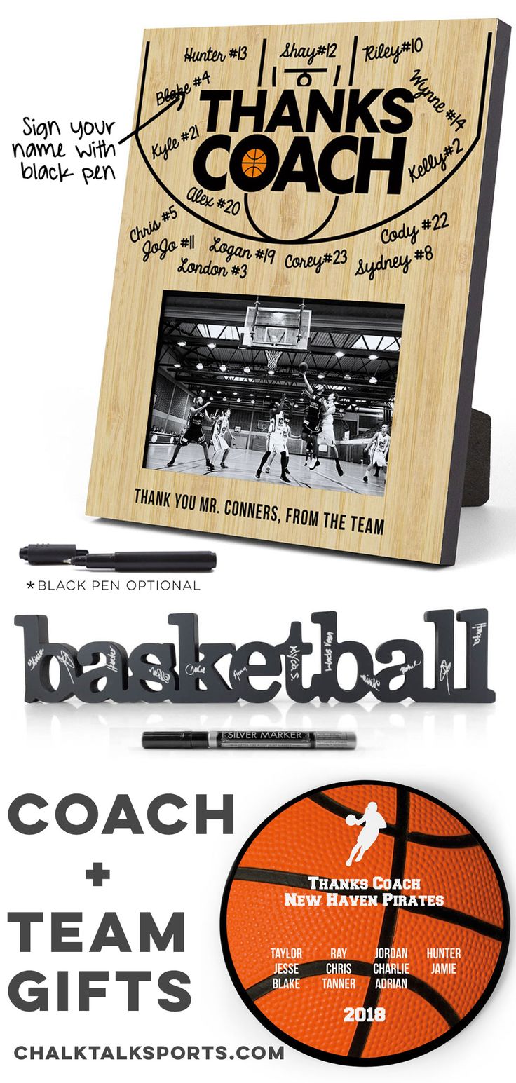 an image of a basketball game with the words thank coach and team gifts on it