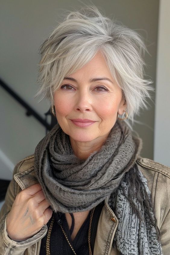 Modern Shag Fine Hair, Choppy Bobs For Fine Hair Over 50, Short Shag Hairstyles Over 50 Gray Hair, Chin Length Shaggy Haircuts, Chin Length Gray Hair, Shaggy Pixie Cuts For Fine Hair, Short Shag Thick Hair, Grey Haircuts For Women, 2024 Shag Haircuts