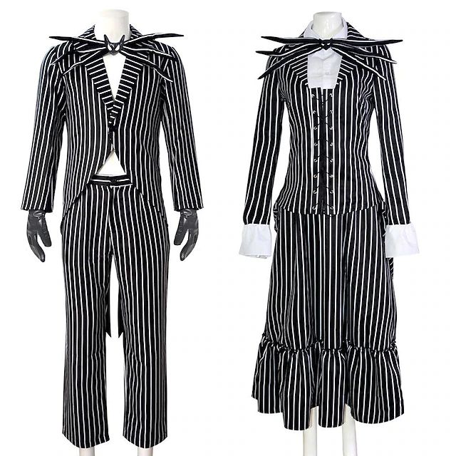 a woman's black and white striped suit is shown on a mannequin