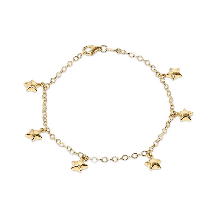 Stunning real 14k Gold Stars Bracelet. Perfect for every day and every occasion. Adorable, versatile, and everlasting. This bracelet is adjustable ( from 7 to 8 inches). Perfect gift for her. 14k Gold will not tarnish or rust. Materials: 14k Gold Length: 8" (7+1") Thickness: 2.2mm Weight: 3.2 grams 14k stamped  Brand new Fast shipping Follow us for more fine 14k gold jewelry for fair prices. Stars Bracelet, Hanging Stars, Charms Bracelet, Star Bracelet, Fine Jewelry Gift, Perfect Gift For Her, Star Charms, Gold Stars, Charm Bracelets