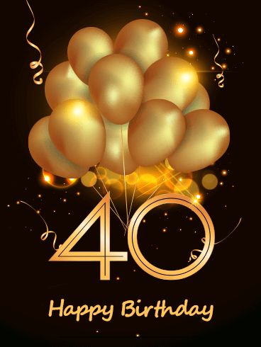 golden balloons and streamers are in the shape of an number 40 on a black background