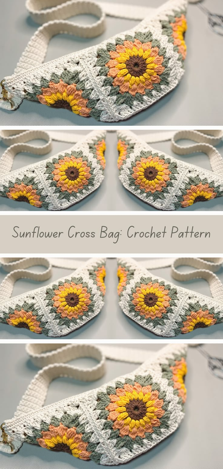 Crochet pattern for sunflower cross bag. Stylish and practical accessory. Adds a pop of color to any outfit. Cross Bag Crochet, Crochet Bag Accessories, Aesthetic Crochet Bag, Crochet Bag Pouch, Crochet Bag Aesthetic, Flower Crochet Bag, Summer Crochet Bag, Crochet Bags Free Patterns, Bag Charm Crochet