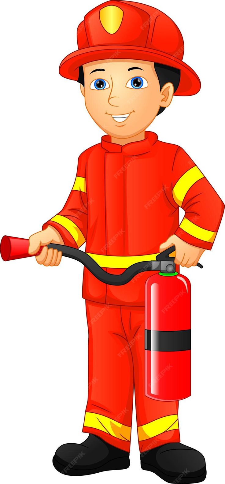 a cartoon fireman holding a water can