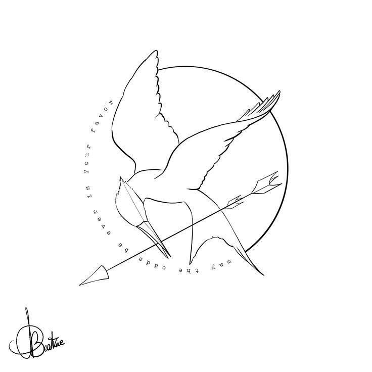 a drawing of a bird with an arrow in it's beak and the words, `