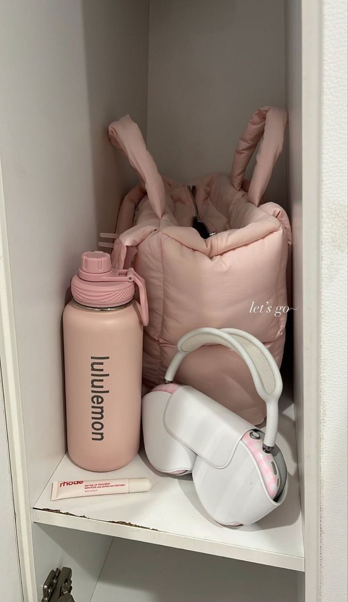 the contents of a personal care kit are neatly organized on a shelve shelf