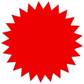 a red star shaped object is shown on a white background, with the center point in the shape of a sunburst