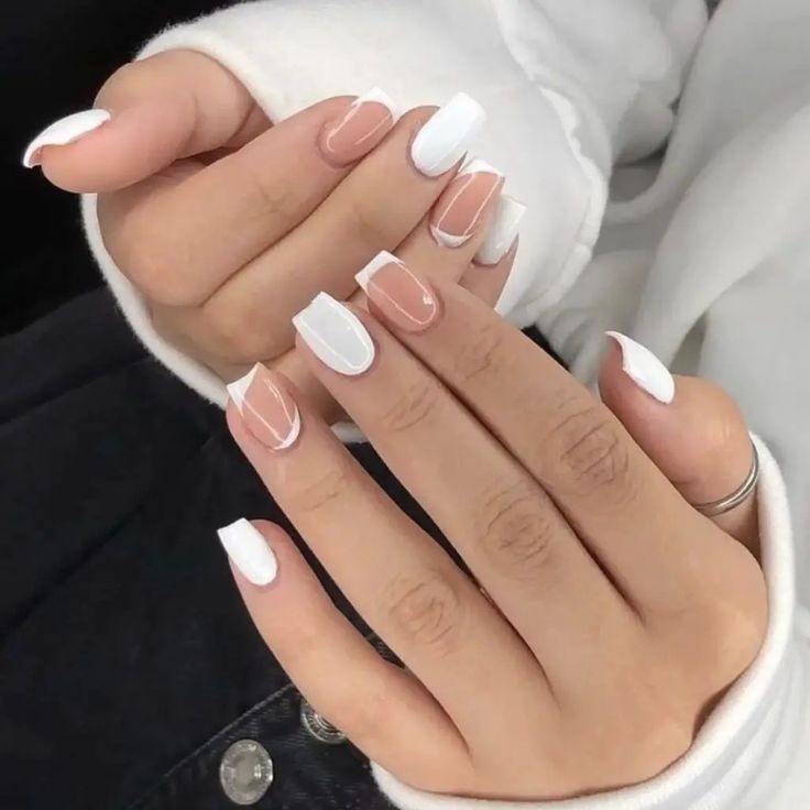 White Short Nails, White Nail Ideas, White Gel Nails, White Tip Nails, White Nail Art, Casual Nails, White Nail Designs, Easy Nails, Nail Salons