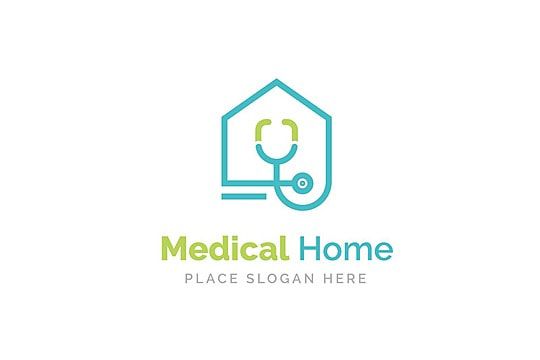 medical home logo design with stethoscope inside the house, health care concept