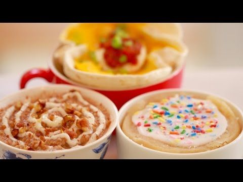 three cups filled with different types of food