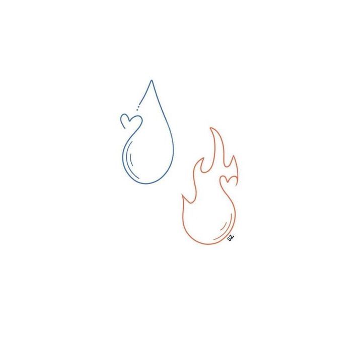 two fire and water logos on a white background, one is blue and the other is red