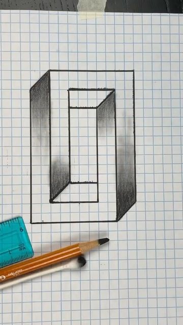 a pencil and ruler on top of a piece of paper with a drawing of a square in the middle