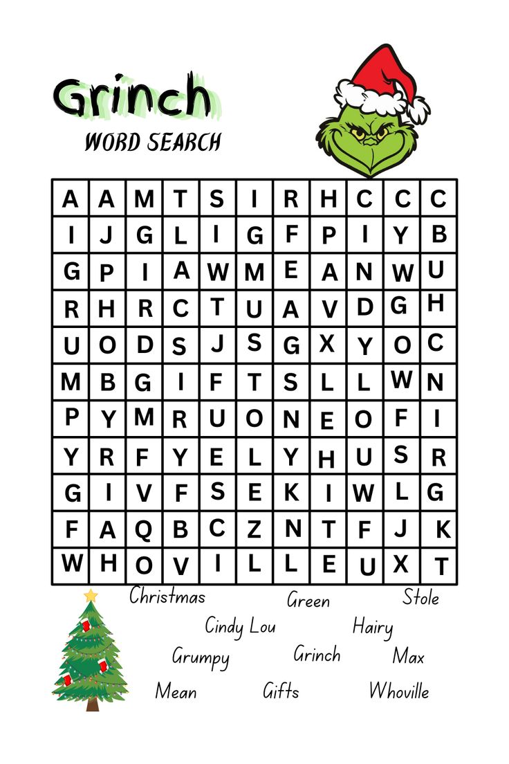 the grin word search is shown in this christmas themed printable puzzle game for kids