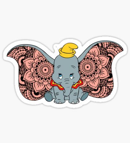 an elephant with a crown on its head sitting in front of a flower pattern sticker